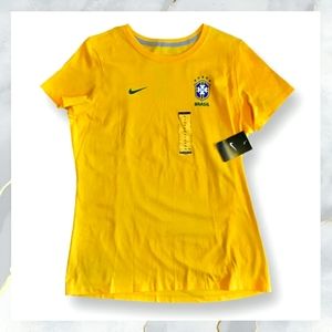 NWT! Nike Brasil Slim Fit T-shirt BRAZIL CBF YELLOW Soccer Women's Size XL